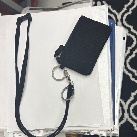 Vera Bradley Black Card Holder with Lanyard Holsters clipper